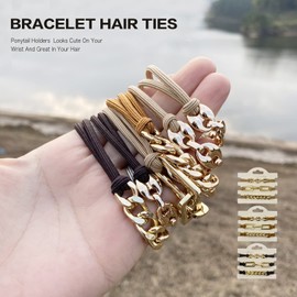 Bracelet Hair Ties Decorative Gold, Pretty High Ponytail Holder Cute Elastic Ponytail Jewelry Luxury Scrunchies Brwon