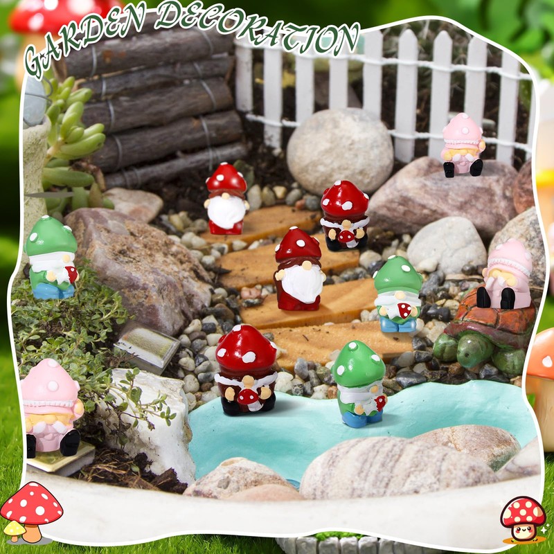WinnerWhy 24 Pcs Spring Mini Resin Gnomes Mushroom Gnomes Figurine