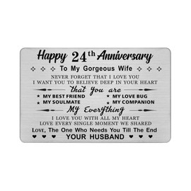 DEGASKEN 24th Wedding Anniversary Card Wife, Need You Till The End, 24 Year Stainless Steel Keepsake Greeting Card for Her