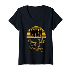 Womens Stay Gold Ponyboy Vintage Classic 80s 70s V-Neck T-Shirt
