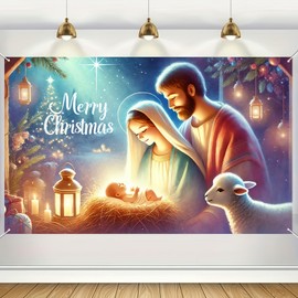 BlissYard Merry Christmas Nativity Scene Banner Joseph Jesus Backdrop Photography Background Church Religious Holiday Seasonal Wall Outdoor Decor Event Party Supplies Photo Booths Studio Props 71X43