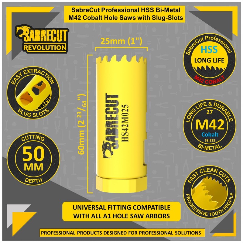 1 x SabreCut HS42M025 25mm High Performance HSS Bi-Metal M42