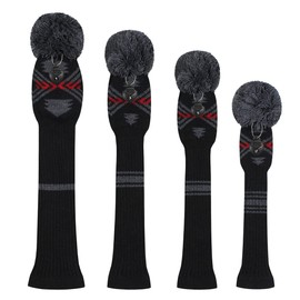 Scott Edward Knitted Golf Headgear, 4 Pieces, Handmade, Suitable for Drivers and Fairway Woods, with a Long Neck Pom Pom Golf Club Headgear Set