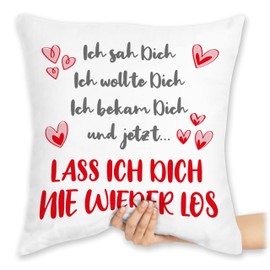 Cushion 40 x 40 cm Decorative Cushion – Valentine's Day Partner Ideas – Ich sah Dich Ich wollte Dich Ich bekam Dich – 40 x 40 cm – White – Couple Cushion Wales Day Love Couple Cushion Love Declaration