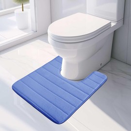 MI CASA Absorbent WC Toilet Rug Non-Slip U Shape Bath Mat Extra Soft Toilet Mat Pedestal Mat, Memory Foam Bathroom Toilet Mat for Floor, Quick-drying Machine-Washable, 50 x 60 cm (Blue)