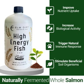Elm Dirt Fish Emulsion Fertilizer - High Energy Liquid Fertilizer for Plants 2-3-0 | Increase Biological Activity & Improve Nutrients, Vegetable Garden (32 oz)