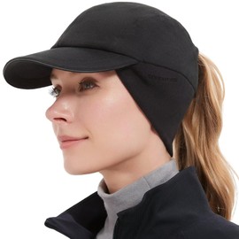 GADIEMKENSD Winter Fleece Hats Reflective Ponytail Hat for Women Baseball Caps with Earflap Drop Down Ear Warmer Men's Skull Cap Beanie with Visor Cold Hat for Outdoor Snow Ski Hiking Running Black