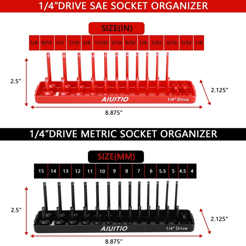 8 Piece Metric & SAE Socket Organizer Tray Set, 1/4-Inch,