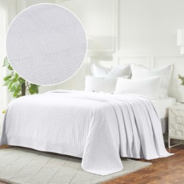 Superior 100% Cotton Basketweave Blanket, Perfect for Bedroom, Living Room, Couch, Picnics, Travel, Beach, or Camping, Comfy Blanket, Bedroom Decor, Essentials, Cover for Bed, King, White