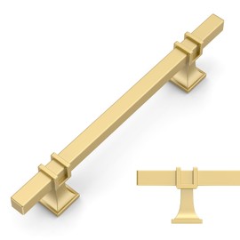 Amerdeco 10 Pack Brushed Gold Cabinet Pulls 5 Inch(128mm) Hole Center Drawer Pulls Cabinet Hardware Kitchen Cabinet Handles for Bathroom Dresser Pulls ZH0067