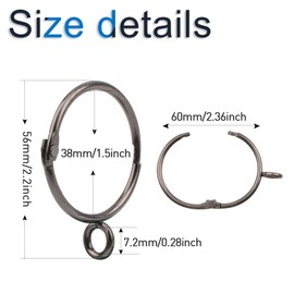 INCREWAY Curtain Rings, 16Pcs Sliding Eyelet Rings Metal Open and Close Drapery Rings Drape Sliding Curtain Pole Rings Hooks for Window Rods Shower Curtains, 1.5 Inch Inner Diameter,Gun Black