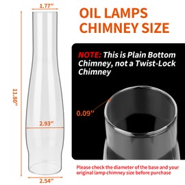 Antique Oil Lamps Chimneys, 2-5/8" Base Glass Chimney Compatible with Aladdin MAXbrite Heel-less Lamps 3-11 & 23A, Vintage Kerosene Lamp Chimneys Fit for Aladdin Lamp Replacement Part