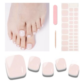 Wekcekcek Semi Cured Gel Toenail Strips, 32 Nude Gel Toenail Stickers - Works with Any Nail Lamps Gel Pedicure Strips Full Nail Wraps with Nail File & Wood Stick