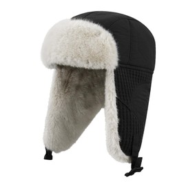 Clakllie Warm Bomber Aviator Pilot Hat with Faux Fur Fuzzy Ear Flaps Winter Trapper Hat for Men Ushanka Russian Trooper Hat Thick & Soft Fleece Lined Hunting Snow Ski Eskimo Outdoor Hat Cold Weather