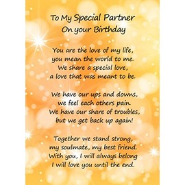 Romantic Birthday Verse Poem Card (Special Partner)