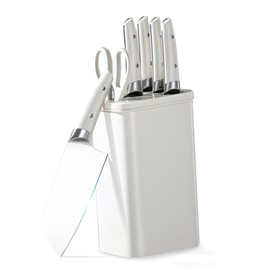 Knife Set, Kitchen Knife Set with Block, 6 Pieces Professional Chef Knives Set Ergonomic Handle, Stainless Steel Knife Block Set for Kitchen, Ultra-sharp Blades Cutlery Set for Cooking (White)