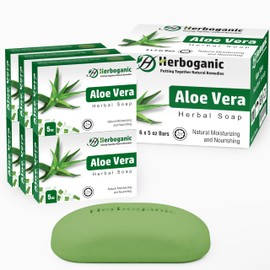 HERBOGANIC Aloe Vera Herbal Soap | Pack of 6 of 5oz soap Bar | Ideal for Men and Women, Soothing and Nourishing Soap for Moisturization