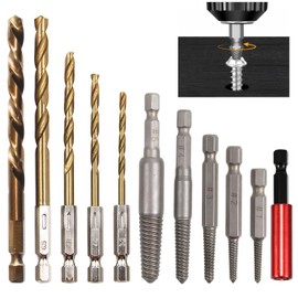 11PCS Screw Extractor Set, Screw Remover and Extractor Bit Set Hex Shank Left Hand Drill Bit and Bolt Kit Easy to Remove Suitable for Broken Damaged and Stripped Screws Studs and Bolts