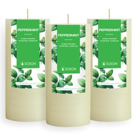 Simply Soson Peppermint Scented Candle for Home - Set of 3-3x6 Ivory Pillar Candle - Scented Candle Gift, Aromatherapy Candle, Candles for Home Scented, Candles for Women