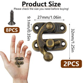 2pcs Antique Latch Hook Hasp, Vintage Swing Arm Catch Plated Bronze Hasp Hooks Lock with Mounting Screws for Cupboard DIY Suitcase Furniture Wooden Box Jewelry Case Cabinet