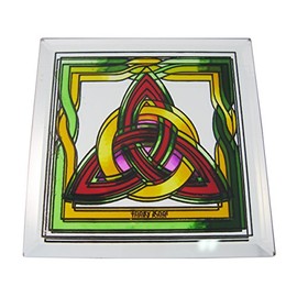 10cm Stained Glass Loose Coaster Trinity Knot With A Red & Yellow Design