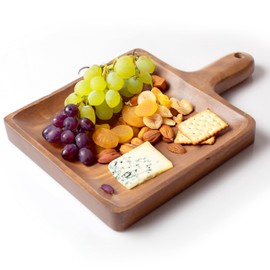 Cintika Acacia Wood Reversible Cutting Board and Serving Tray - 15 x 7.9 Inch Multi-Purpose Square Rustic Charcuterie Board, Cheese Board, Deep Serving Surface, Flat Chopping Side