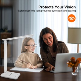 joyshie Desk Lamp Dimmable Table Lamp Reading Light with USB Charging Port, 5 Lighting Modes, Touch Control Desk Light, Foldable Nail Lamp for Studying Working Reading Office Bedside