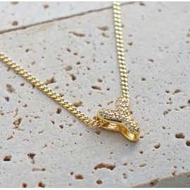 Jovialpixie 14K Gold Plated Initial Necklace for Women - Chunky Bubble Letter Pendant with Rhinestones letter Y