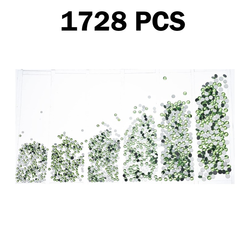 1728PCS Nail Art Rhinestone Light Green Glitter Diamend Gems 3D