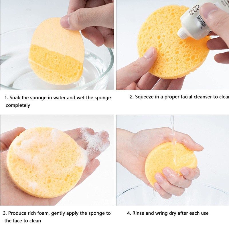 10 Pieces Face Wash Sponge, Natural Cellulose Face Cleansing Sponge