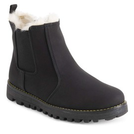 POLAR Womens Memory Foam Chelsea Nubuck Boot Waterproof Rubber Welted Stitch Outsole Faux Fur Lined - Black/Yellow - EU40/US9 - YC0641