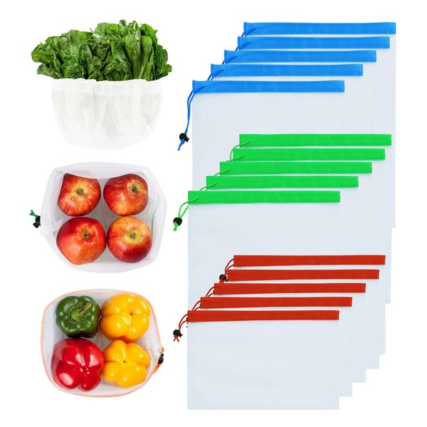 RUISTLI Bolsas Reutilizables 15 PCS,Bolsas de Tela Malla,Organizador de Verduras
