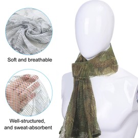 PATIKIL 71"x35" Camouflage Veil Scarf, 2Pcs Camo Netting Veil Camo Mesh Neck Scarves Desert Mesh Scarves for Outdoor Activities, Snow Camo/Black