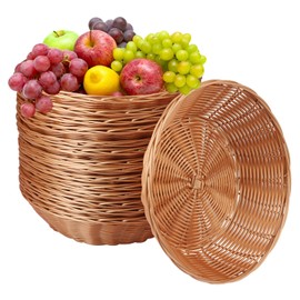 GNIEMCKIN 13 Pack 9.5 Inch Round Plastic Round Basket, Poly Wicker Bread Baskets, Small Gift Baskets for Kitchen, Restaurant, Christmas Gifts, Centerpiece Display, Storing Bread, Fruits, Vegetables