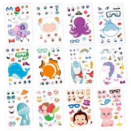 YANGWEN 12 Models/606 Pieces Make a Face Sticker Make Your Own Sticker Animal Sticker Make-a-face Sticker DIY Sticker Kids DIY Face Sticker for Children's Party, Birthday