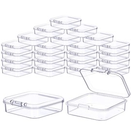 Prmape Pack of 24 Storage Boxes with Lid, Small, 6.5 x 6.5 x 2 cm, Rectangular Empty Mini Storage Box, Small Clear Plastic Beads Storage Container Box for Craft Accessories