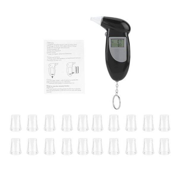 Aramox Alcohol Tester, Digital LCD Screen Alcohol Breath Tester Portable Keychain Breath Analyzer (20pcs Mouthpiece)