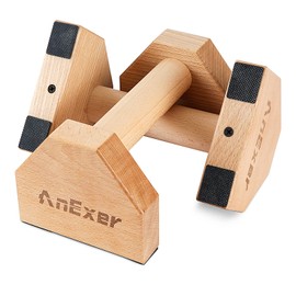 Push Up Stands, Handstand Parallettes Bars, Solid Wood Push Up Bars with Non-Slip Mat Push up Handles for Floor Exercise Home Workout Equipment for Men & Women Strength Training (Beech Wood-20cm)