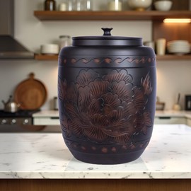 OXBZKMY Ceramics Rice Jar, Large Ceramic Food Storage Canister with Airtight Lid, Grain Containers Bucket, Big Dry Food Dispenser Kitchen Decor Canister for Coffee Beans Candy Cookie