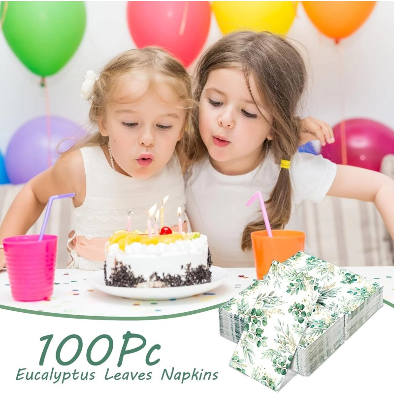 100 Pcs Eucalyptus Napkins 3 Ply Disposable Eucalyptus Leaf Paper