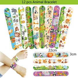 Yhjxly 76-Piece Animal Party Bag Set, Jungle Safari Party Accessories, Children's Birthday, Includes Key Chain Bracelets Stamp Seal Stickers, for Children's Birthday Boys, Jungle Party