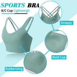 Attifall B/C Cups - Sujetadores deportivos con tiras de bajo impacto para mujer, espalda cruzada, yoga, correr, entrenamiento, brasier corto, verde azulado, L