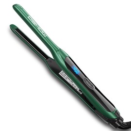 DSHOW Pencil Flat Iron, 3/10" Small Flat Irons for Short Hair, Pixie Cut and Bangs,Tourmaline Ceramic Mini Hair Straightener for Edges with Adjustable Temperature, Auto Shut Off (Green)