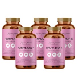 Pack de 5 Complejo B Suplemento Alimenticio Biotina Granda en Cápsula Vitamina B12 Ingredientes Naturales Vegano | Presentación Pack de 5 Envases, 120 Capsulas Por Envase