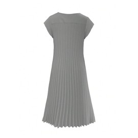 GORGLITTER Women's Pleated Church Maxi Dresses Summer Casual Short Sleeve Crew Neck Flowy Loose Long Sundresses 2025 Light Grey Large