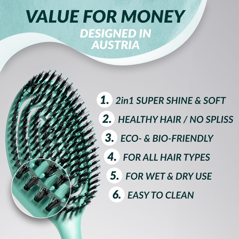 MarQus - Boar Bristle Hair Brush - Detangling Brush for