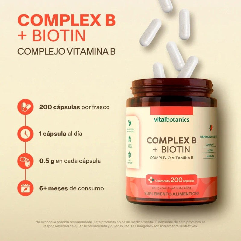 Complejo B Vitaminas B1 B2 B3 B5 B12 200 Caps