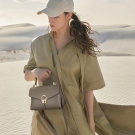 Top Handle Bag for Women Fashion Leather Tote Handbag Satchel Bag for Ladies Shoulder Bag,Purses for Women,Metal Button Lock. (Khaki)