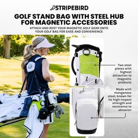 Stripebird Golf Stand Bag with Hub for Magnets (White) - 4 Way Full-Length Dividers Golf Club Bag - Flexfit Rotatable & Adjustable Dual Straps - Lightweight Golf Bag Stand - Golf Bags for Men