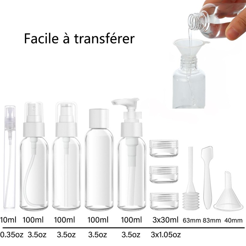 MORICOH Kulturbeutel, transparent, mit Reiseflaschen, 14-teiliges Set (100 ml) und